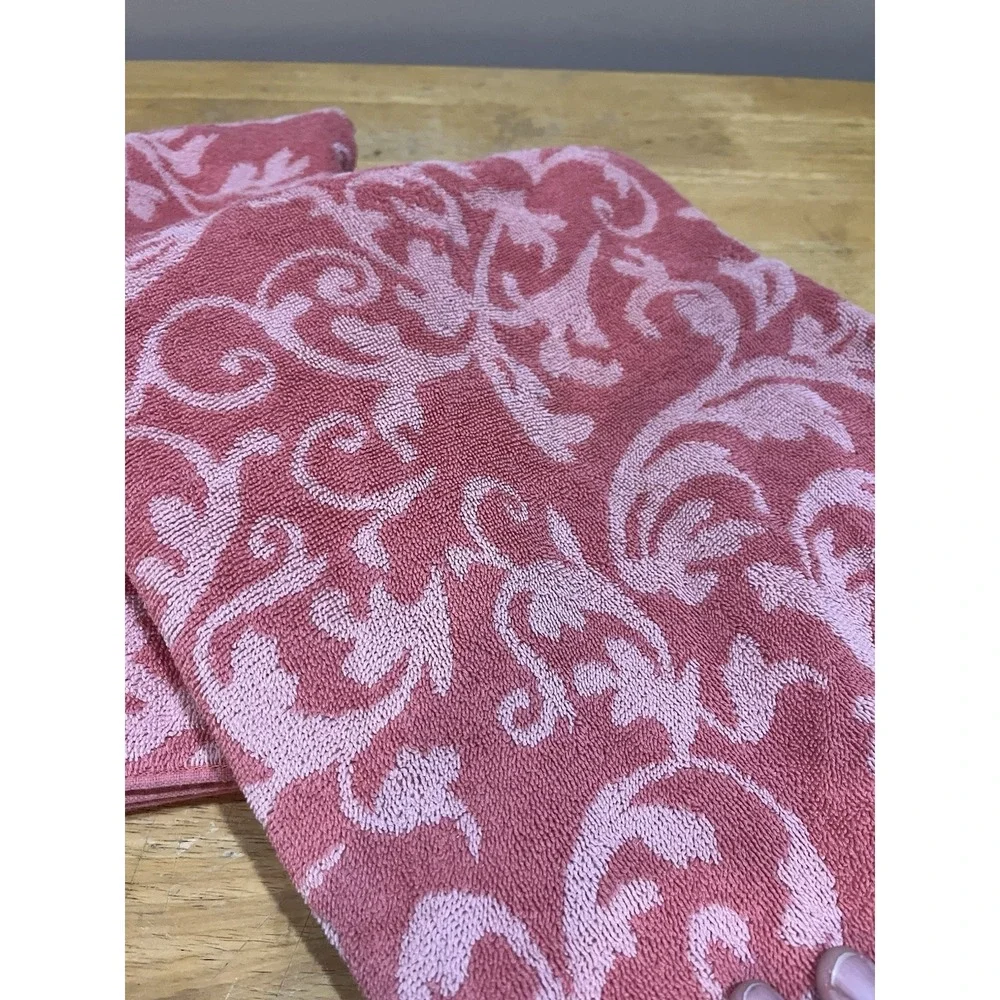 Vtg Royal Velvet JCPenney Pink Jacquard Bath Towel Set Paisley Design Hand Towel